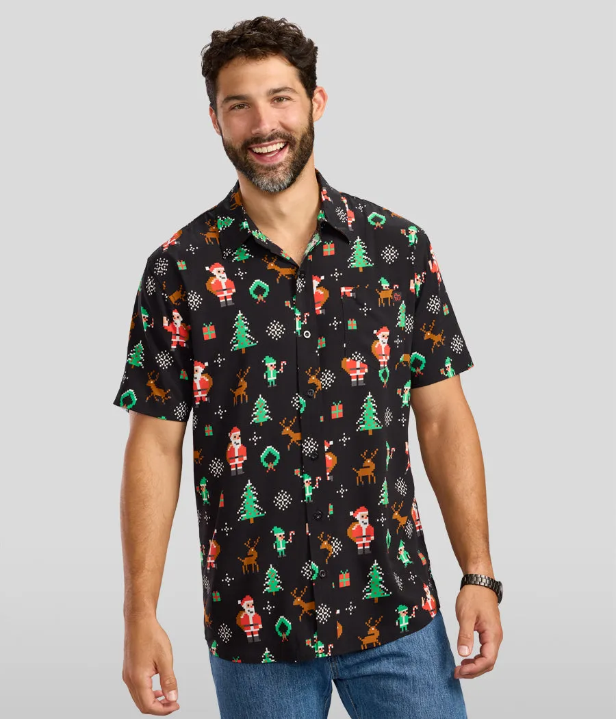 Men's 8-Bit Santa Button Down Shirt sold by Tipsy Elves product image thumbnail 2