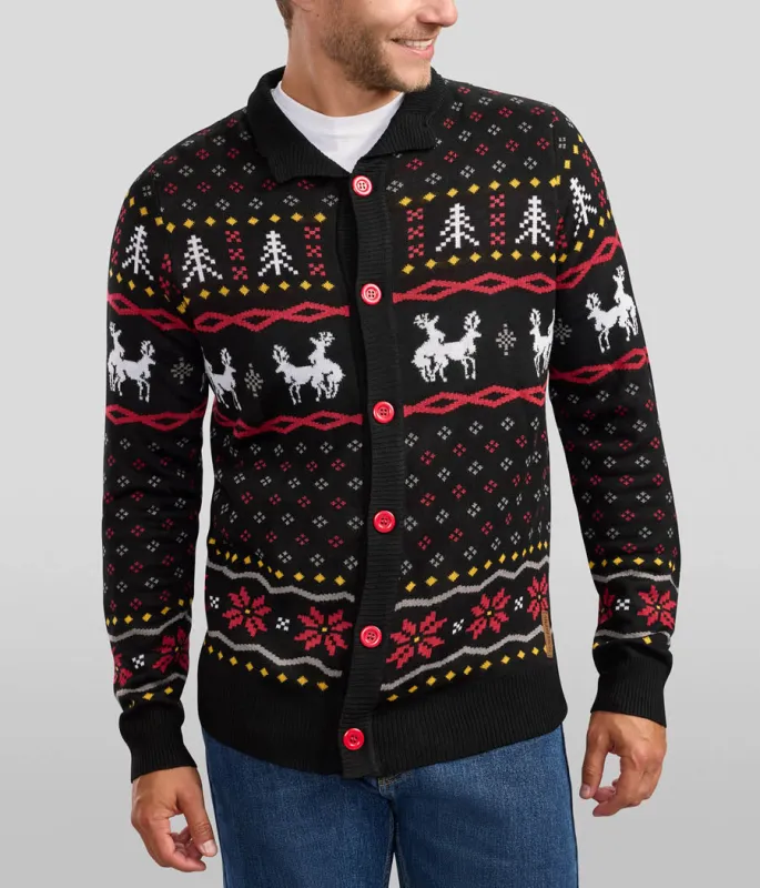 Men's Naughty Reindeer Ugly Christmas Cardigan Sweater sold by Tipsy Elves