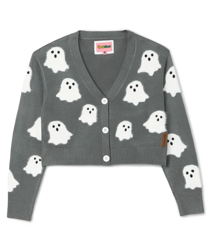 Women's Ghostly Glam Halloween Cardigan Sweater made by Tipsy Elves
