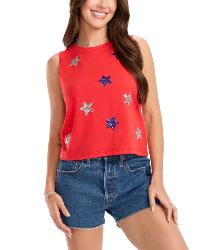 Women's Stars Of Summer Sequin Cropped Tank Top sold by Tipsy Elves