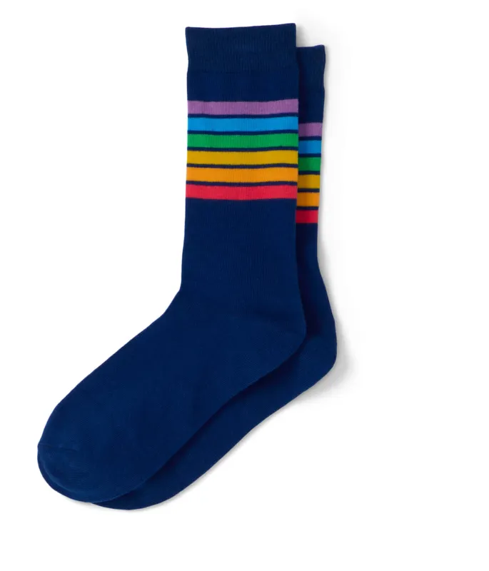 Navy Rainbow Striped Crew Socks (Fits Sizes 8-11M) made by Tipsy Elves