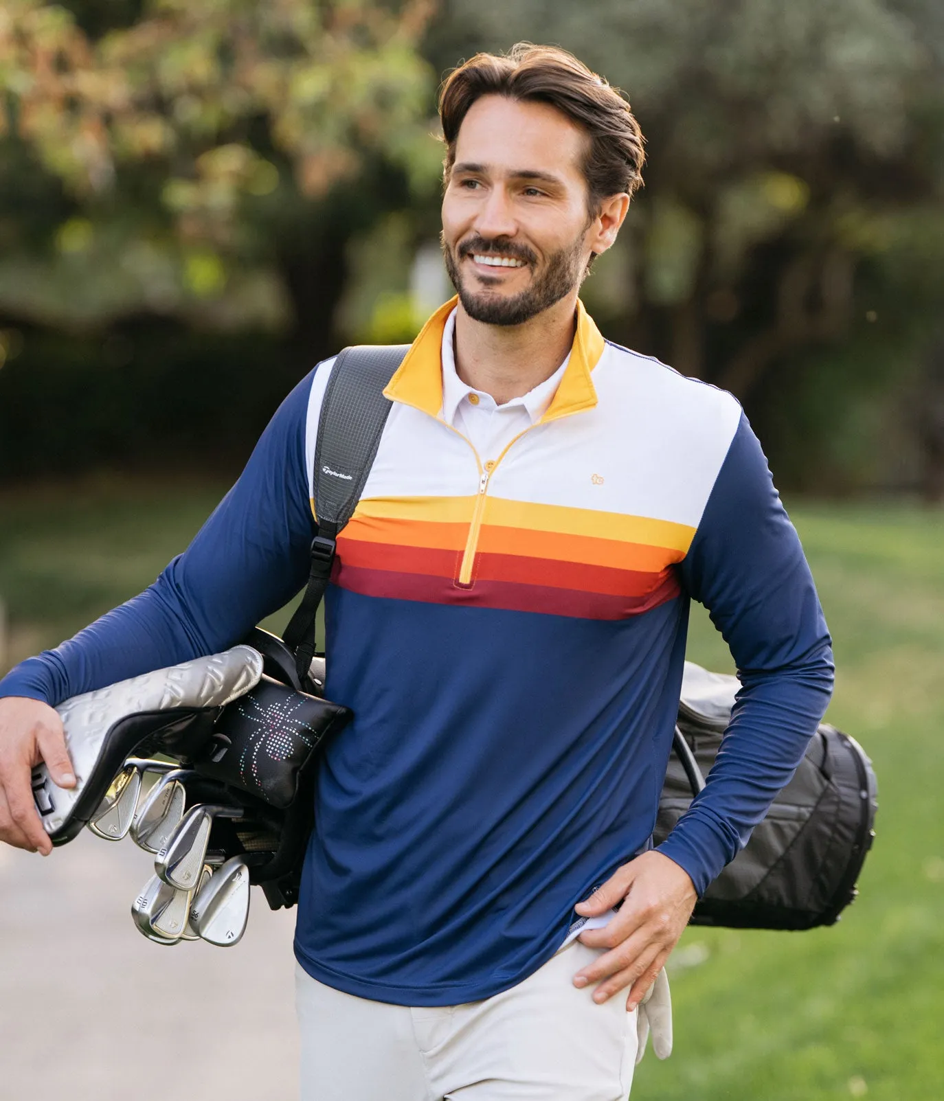 Men's Slice of Sunset Golf Quarter Zip Pullover sold by Tipsy Elves