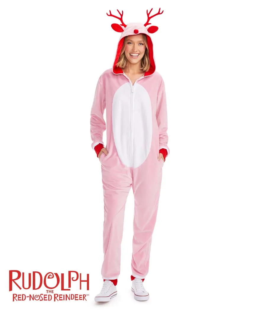 Women's Pink Rudolph Jumpsuit sold by Tipsy Elves