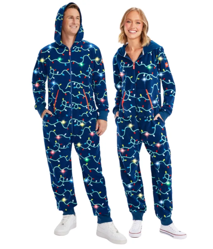 Matching String of Lights Light Up Couples Jumpsuits sold by Tipsy Elves