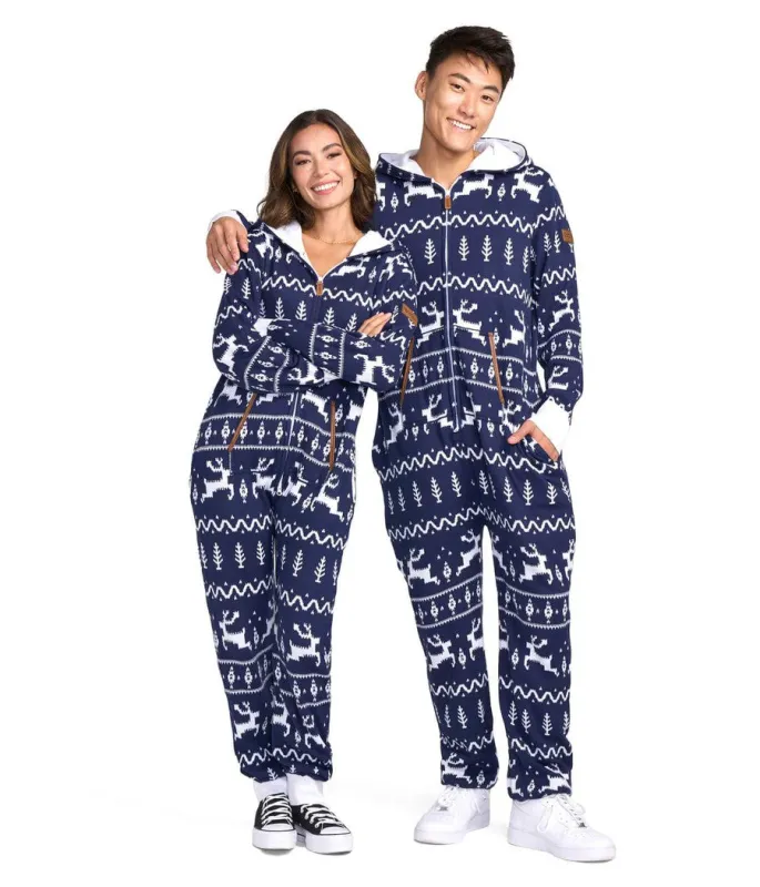 Matching Navy Fair Isle Knit Couples Jumpsuits sold by Tipsy Elves