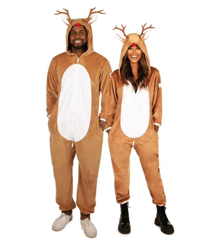 Matching Rudolph Couples Jumpsuits sold by Tipsy Elves