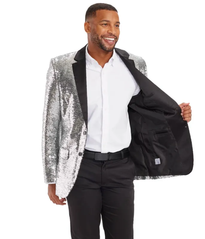 Men's Silver Sequin Blazer sold by Tipsy Elves