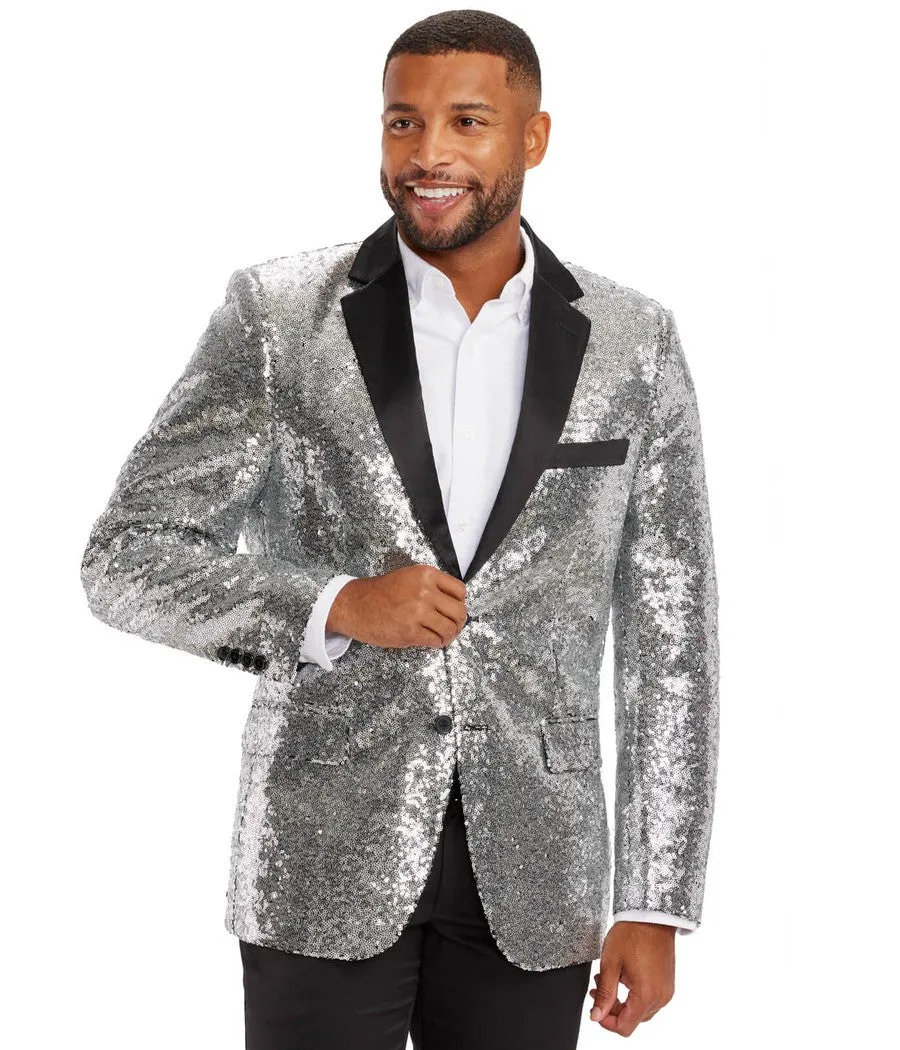 Men's Silver Sequin Blazer sold by Tipsy Elves product image thumbnail 2