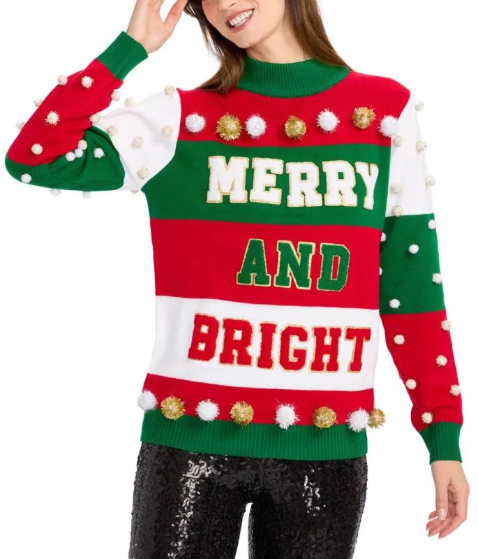 Women's Merry and Bright Turtleneck Christmas Sweater made by Tipsy Elves