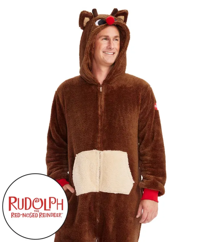 Men's Rudolph Sherpa Jumpsuit sold by Tipsy Elves