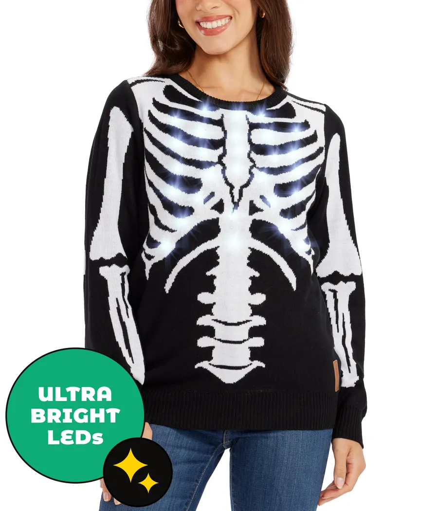 Women's Skeleton Light Up Sweater sold by Tipsy Elves