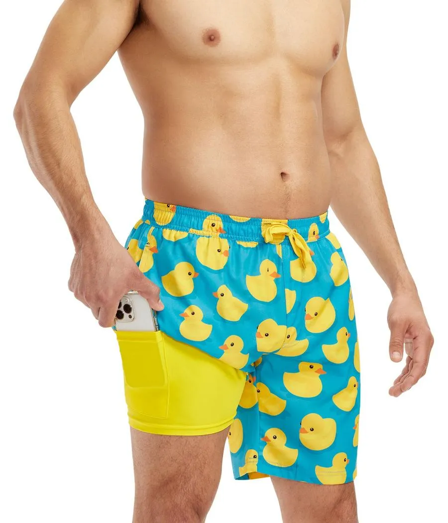 Rubber Ducky Stretch Swim Trunks With Liner - 7.5" Inseam sold by Tipsy Elves product image thumbnail 5