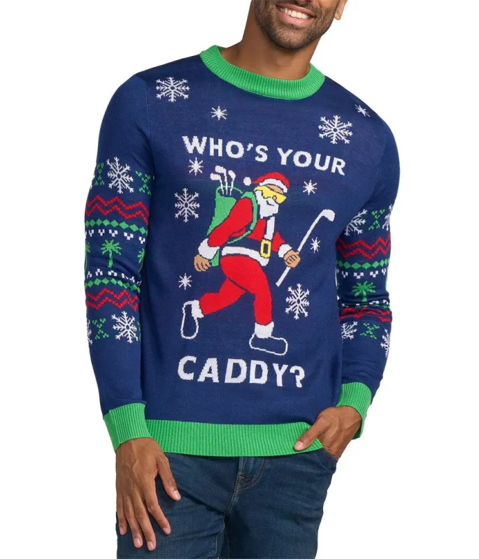 Men's Who's Your Caddy Ugly Christmas Sweater sold by Tipsy Elves