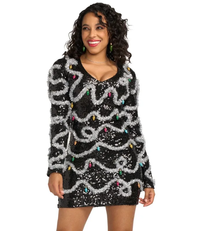Women's Midnight String of Lights Sequin Dress made by Tipsy Elves