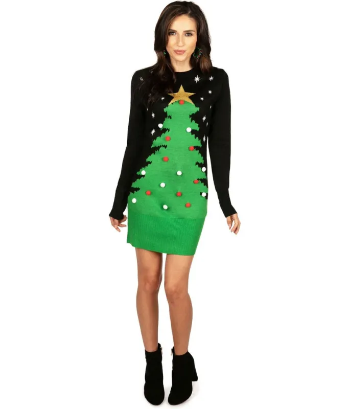 Women's Christmas Tree Sweater Dress sold by Tipsy Elves
