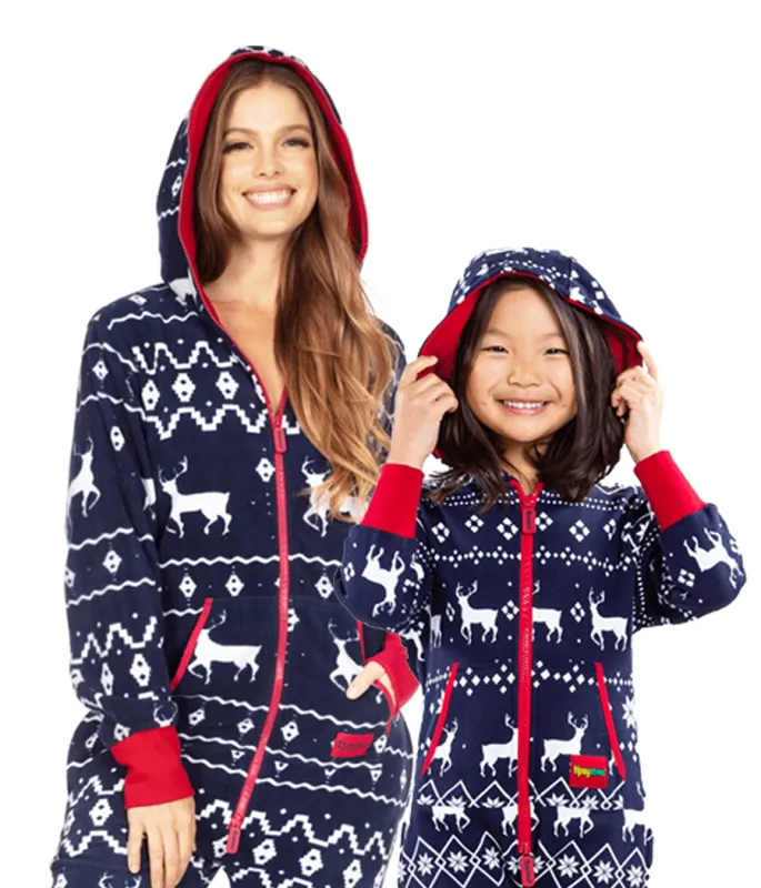 Mommy & Me Blue Reindeer Christmas Jumpsuits sold by Tipsy Elves