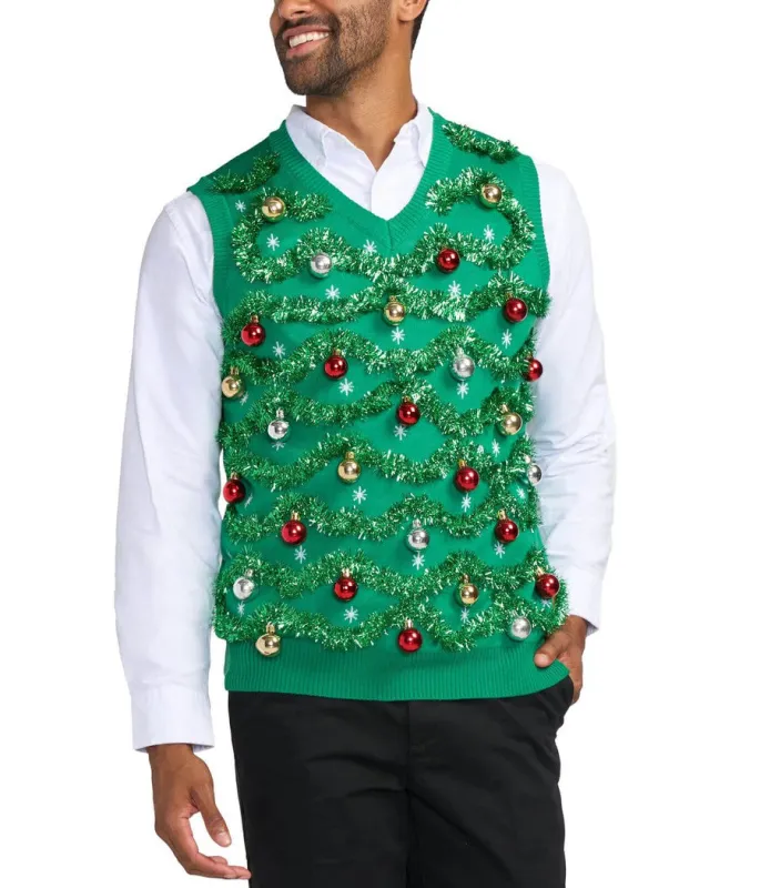 Men's Gaudy Garland Ugly Christmas Sweater Vest made by Tipsy Elves