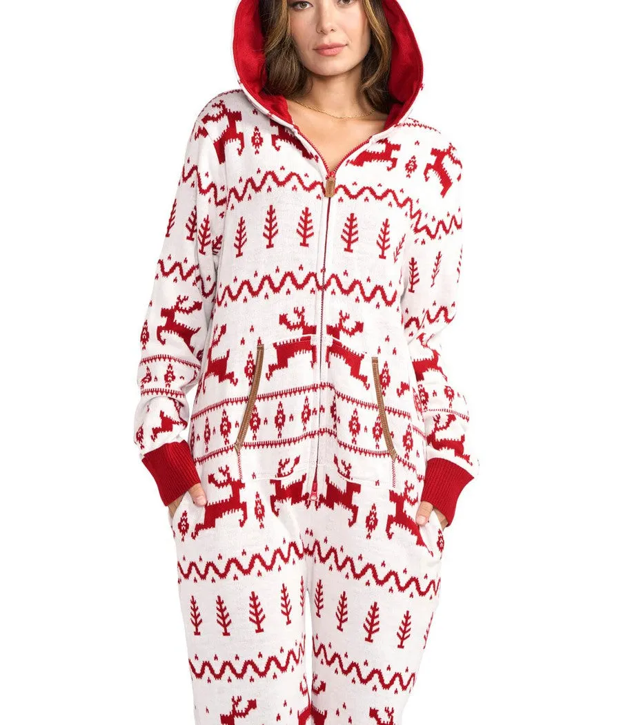 Women's Red and White Fair Isle Knit Jumpsuit sold by Tipsy Elves product image thumbnail 3