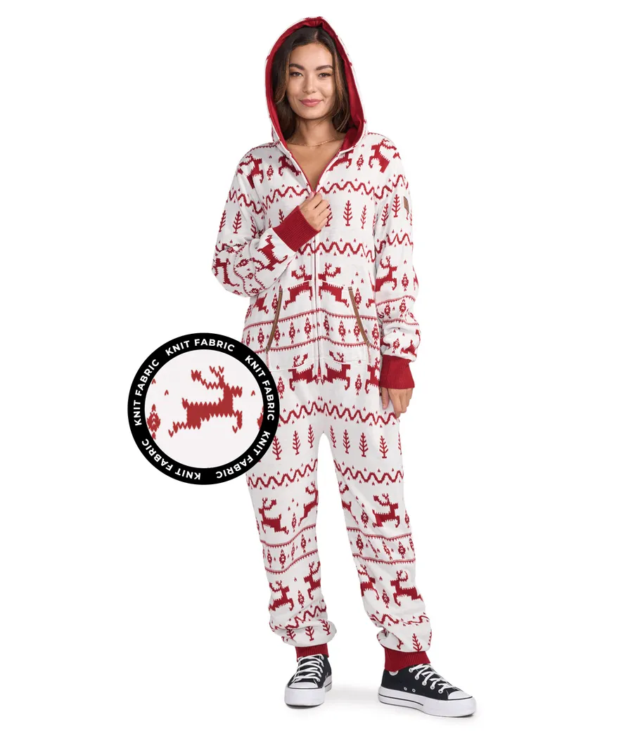 Women's Red and White Fair Isle Knit Jumpsuit sold by Tipsy Elves