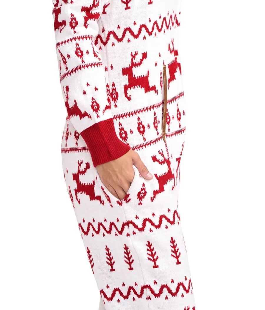 Women's Red and White Fair Isle Knit Jumpsuit sold by Tipsy Elves product image thumbnail 4