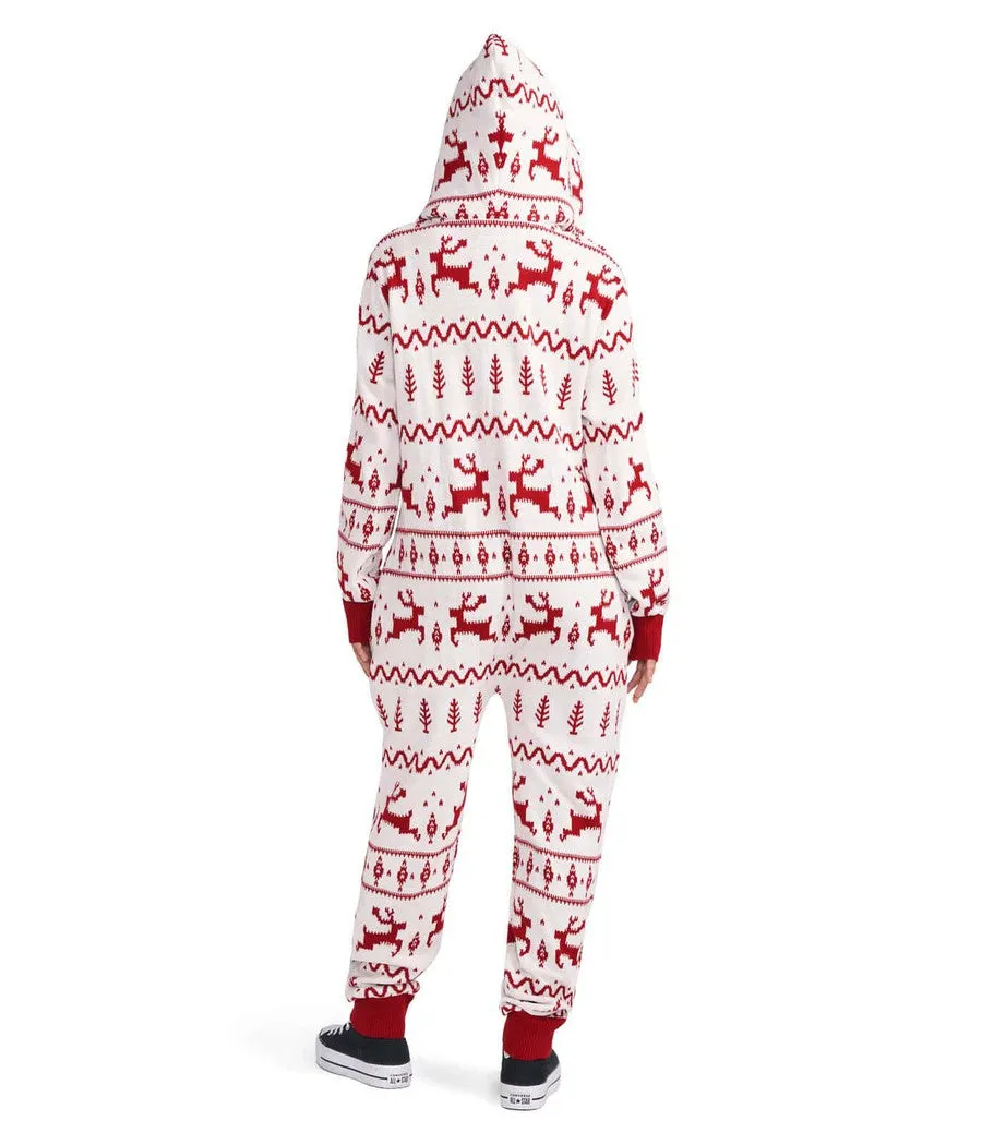 Women's Red and White Fair Isle Knit Jumpsuit sold by Tipsy Elves product image thumbnail 2