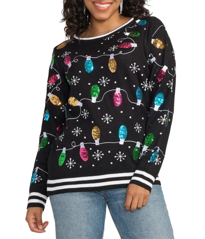Women's Midnight String of Lights Ugly Christmas Sweater made by Tipsy Elves