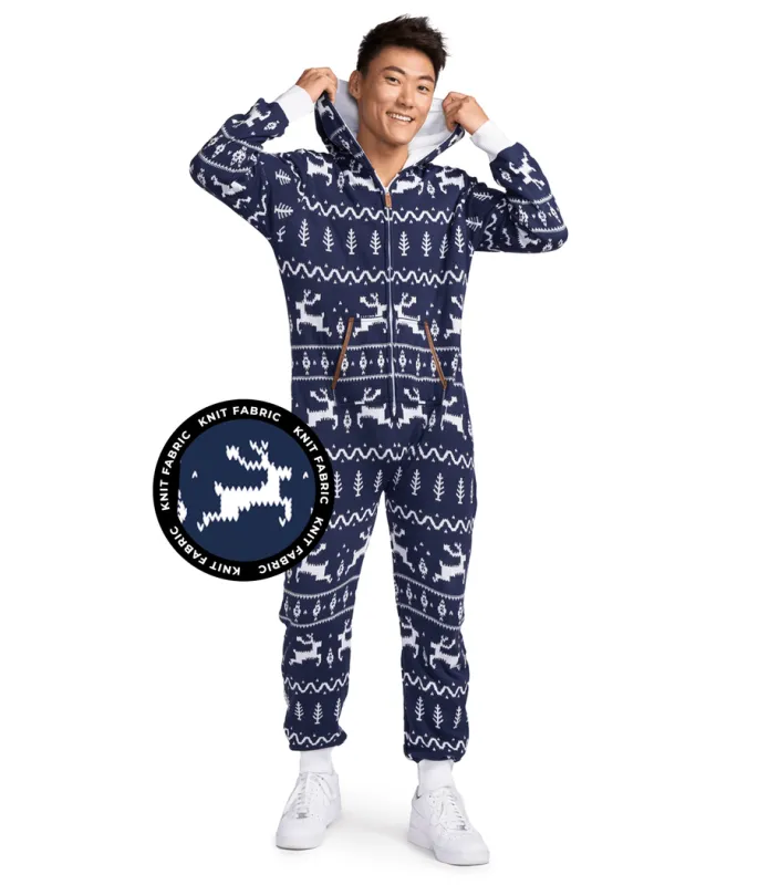 Men's Navy Fair Isle Knit Jumpsuit sold by Tipsy Elves