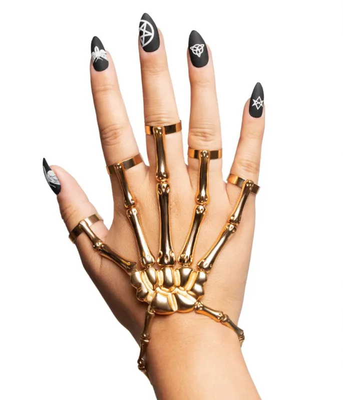 Gold Skeleton Finger Bracelet made by Tipsy Elves