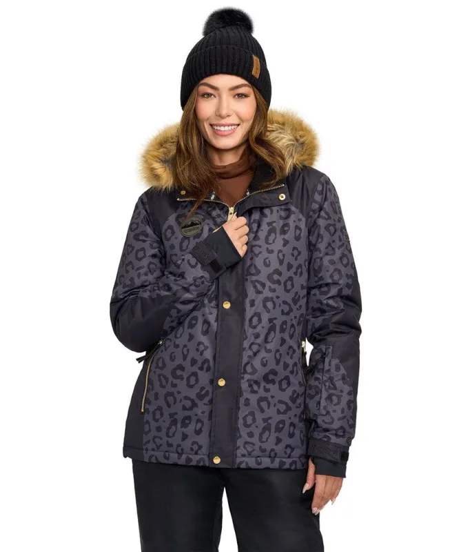 Women's Midnight Leopard Snowboard Jacket made by Tipsy Elves