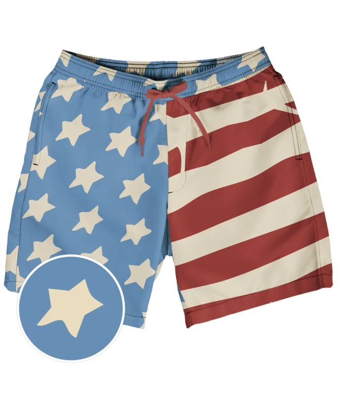 50/50 Flag Stretch Swim Trunks - 7.5" Inseam made by Tipsy Elves