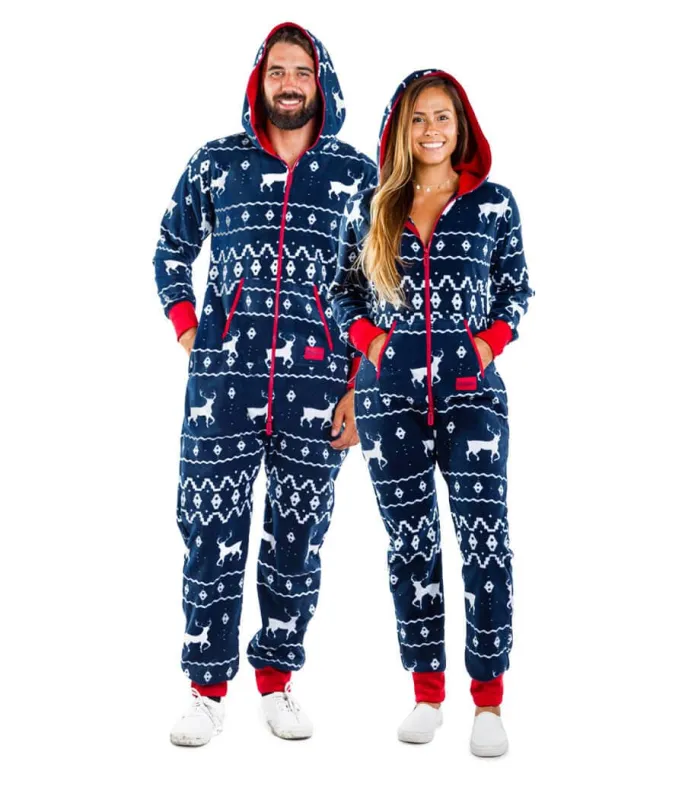 Matching Blue Reindeer Couples Jumpsuits sold by Tipsy Elves