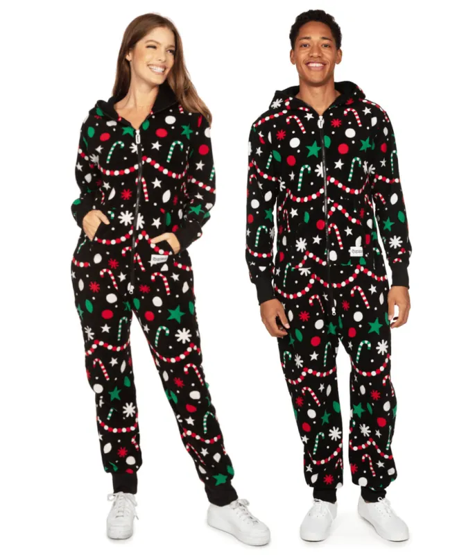 Matching Holiday Goodies Couples Jumpsuits sold by Tipsy Elves