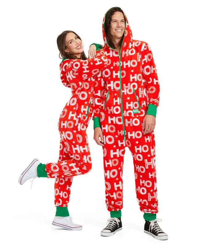Matching Ho Ho Ho Couples Jumpsuits sold by Tipsy Elves
