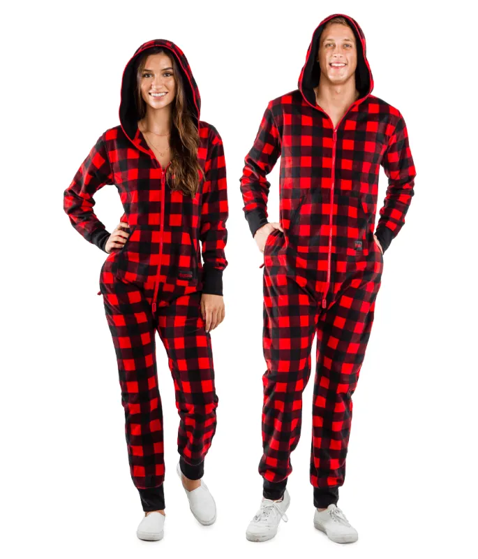 Matching Lumberjack Couples Jumpsuits sold by Tipsy Elves
