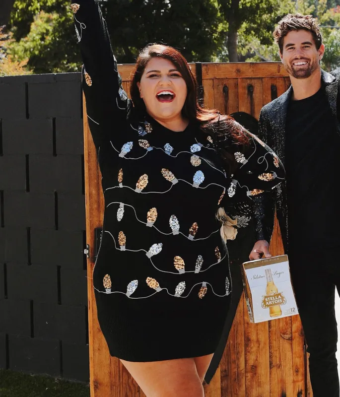 Women's Christmas Light Strand Sequin Plus Size Sweater Dress sold by Tipsy Elves