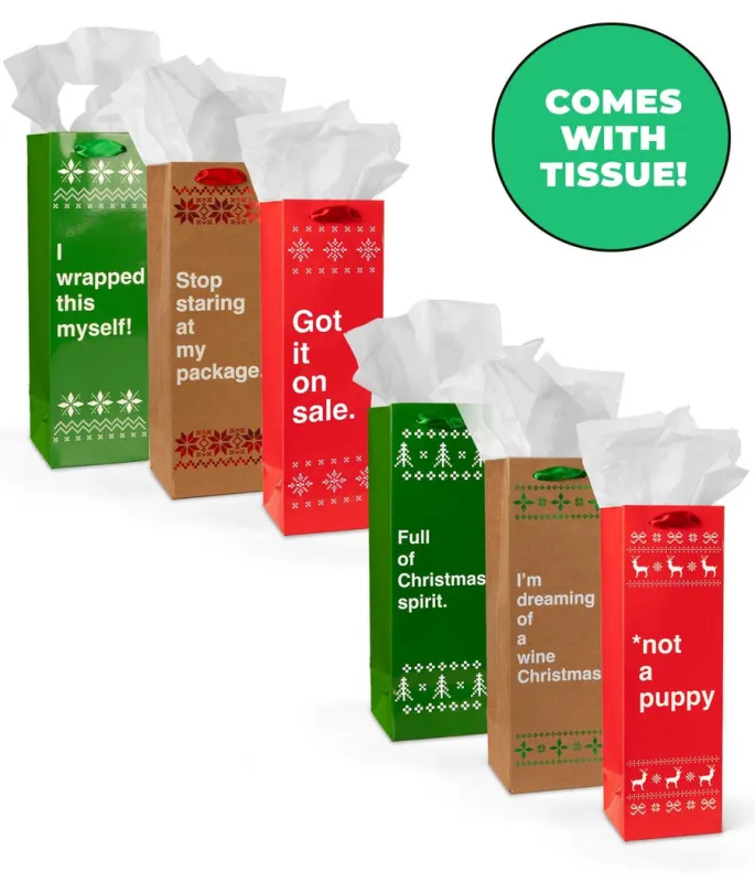 Funny Christmas Wine Gift Bags - Set of 6 sold by Tipsy Elves