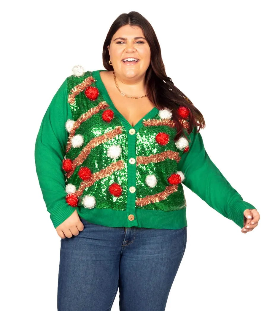 Women's Pom Party Plus Size Ugly Christmas Cardigan Sweater sold by Tipsy Elves