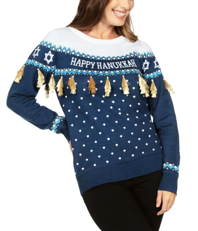 Women's Hanukkah Tassel Sweater made by Tipsy Elves