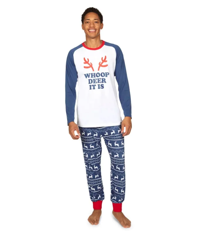 Men's Whoop Deer It Is Crew Neck Pajama Set sold by Tipsy Elves