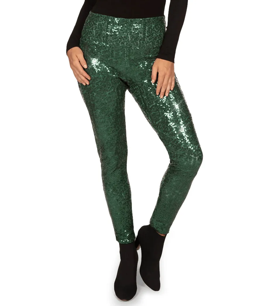 Dark Green Sequin High Waisted Leggings sold by Tipsy Elves