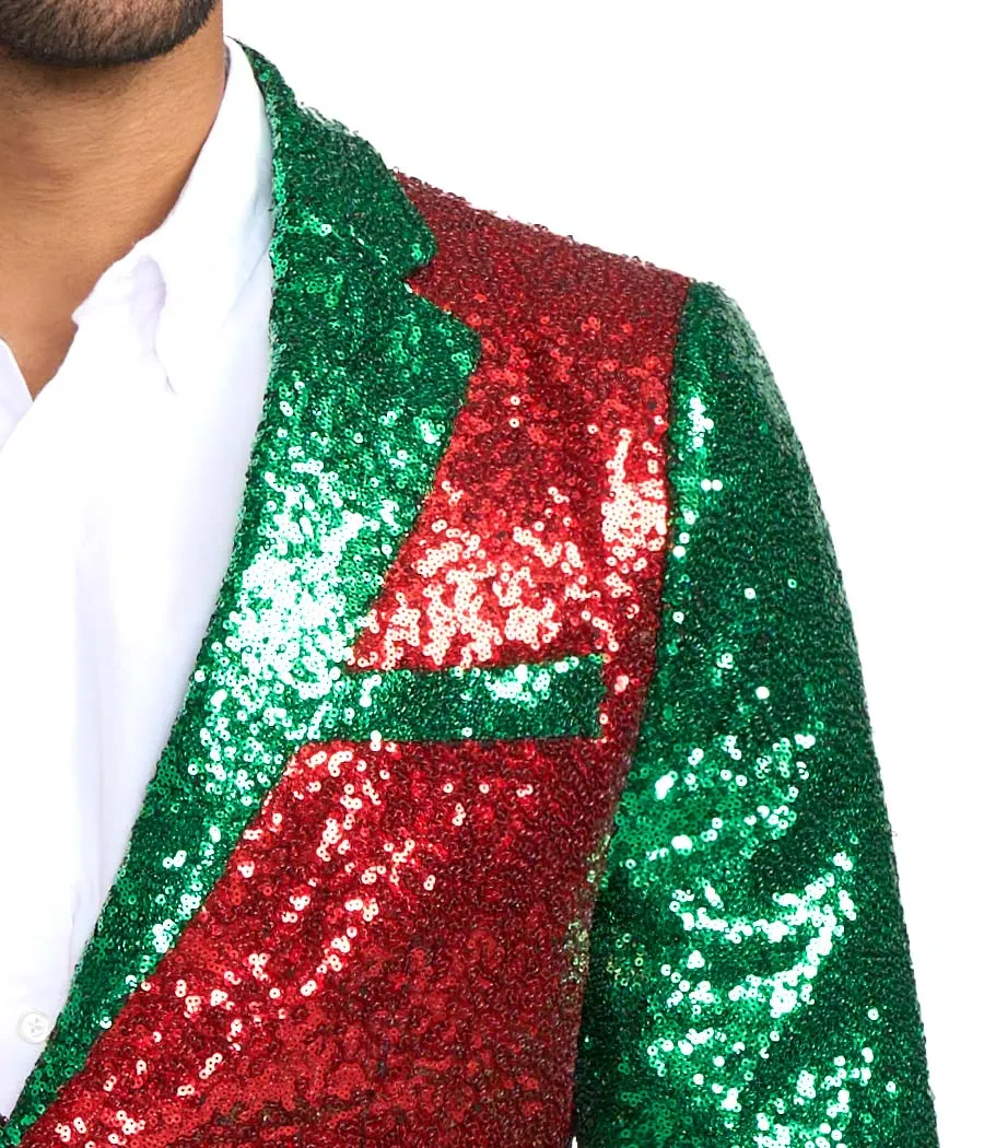 Men's Red and Green Sequin Blazer sold by Tipsy Elves product image thumbnail 4