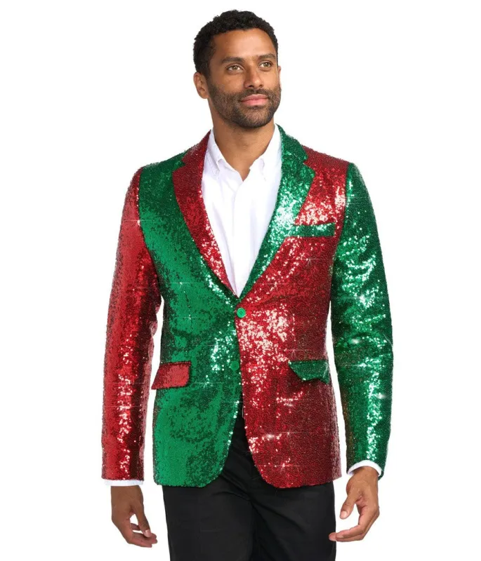 Men's Red and Green Sequin Blazer sold by Tipsy Elves