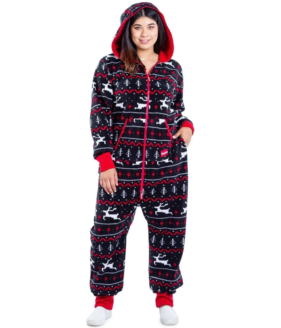 Women's Black and Red Fair Isle Plus Size Jumpsuit sold by Tipsy Elves product image thumbnail 2