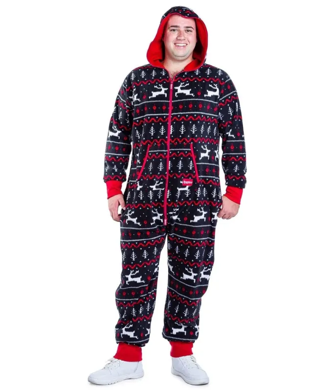 Men's Black and Red Fair Isle Big and Tall Jumpsuit sold by Tipsy Elves