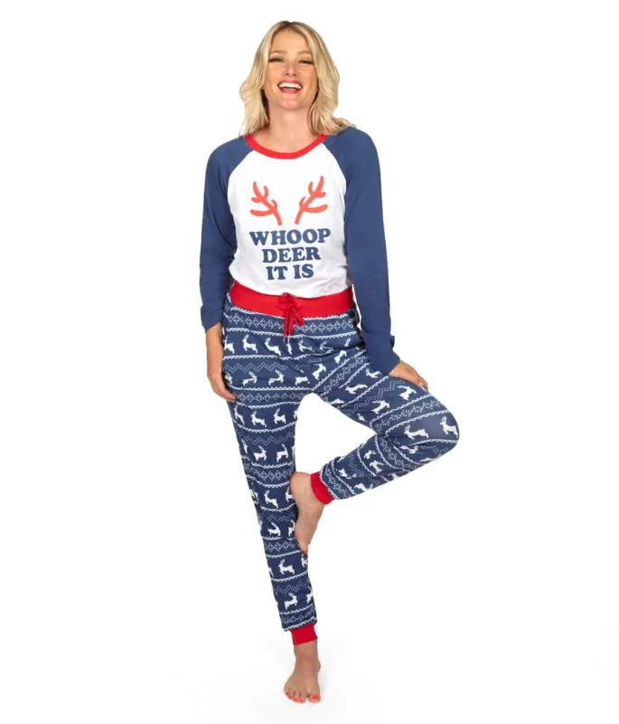 Women's Whoop Deer It Is Crew Neck Pajama Set sold by Tipsy Elves
