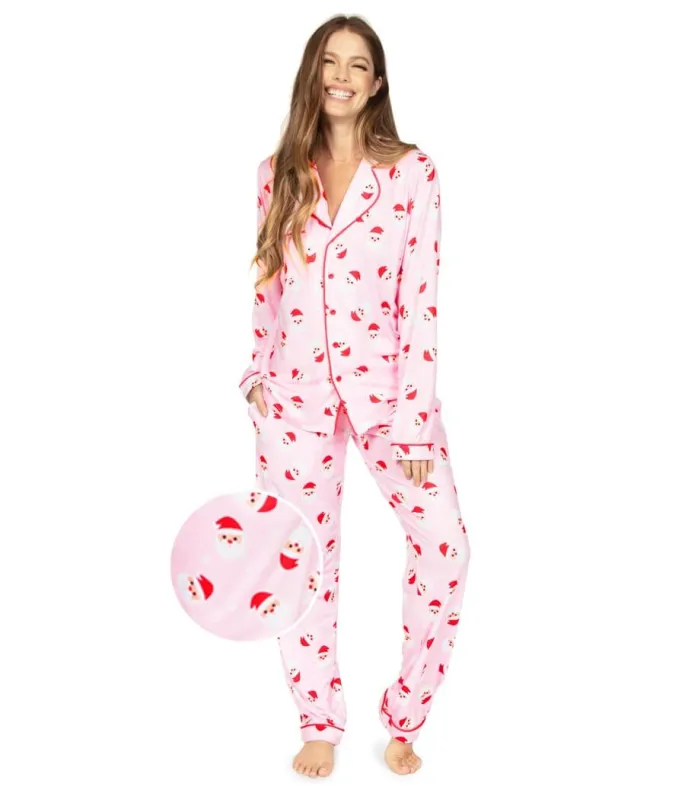Women's Pink Santa Lapel Pajama Set sold by Tipsy Elves
