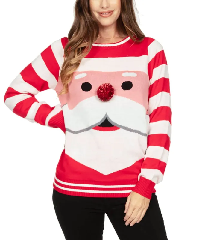 Women's Santa's Close Up Ugly Christmas Sweater sold by Tipsy Elves