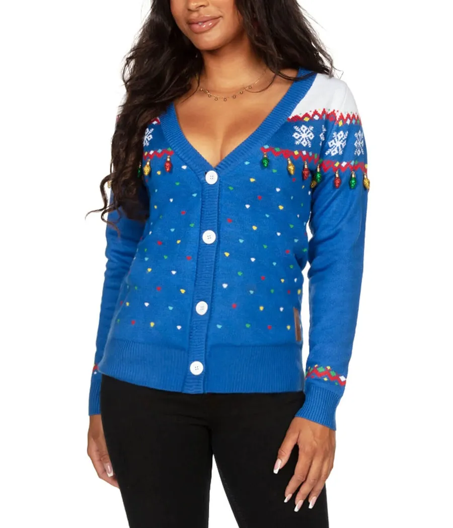 Women's Blue Christmas Lights Cardigan Sweater sold by Tipsy Elves product image thumbnail 2