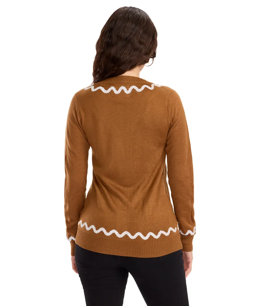 Women's Gingerbread Man Ugly Christmas Cardigan Sweater sold by Tipsy Elves product image thumbnail 2