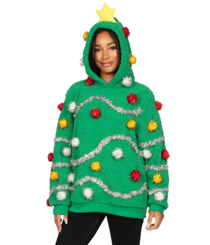 Women's Oh Christmas Tree Hooded Ugly Christmas Sweater made by Tipsy Elves